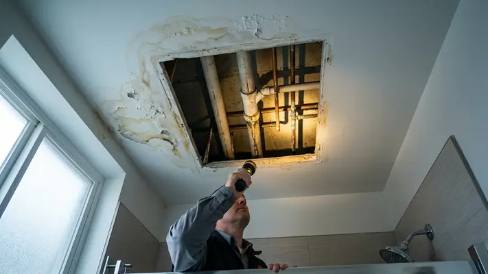 Infiltração e vazamento no teto do apartamento de baixo
